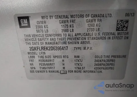 2013 GMC Terrain Sle-1 z USA, uszkodzony, nr VIN 2GKFLREK2D6396417
